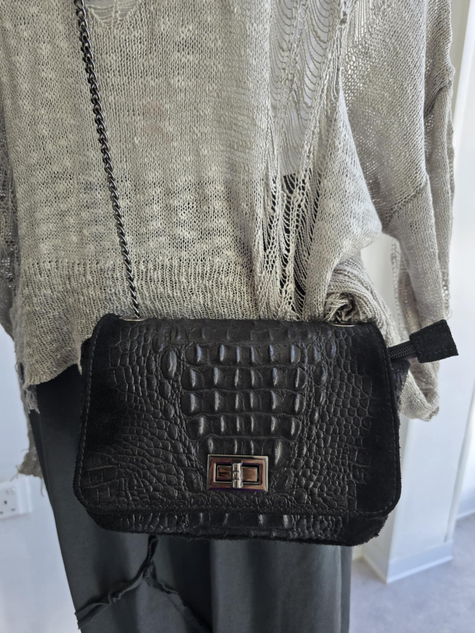 ΔΕΡΜΑΤΙΝΗ ΤΣΑΝΤΑ MIRANTA SUEDE CROCODILE STAMP
