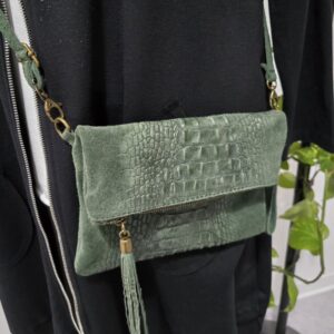 ΔΕΡΜΑΤΙΝΗ ΤΣΑΝΤΑ TECLA SUEDE CROCODILE STAMP CROSSBODY BAG