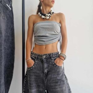CROPED ADJUSTABLE LENGTH STRAPLESS TOP